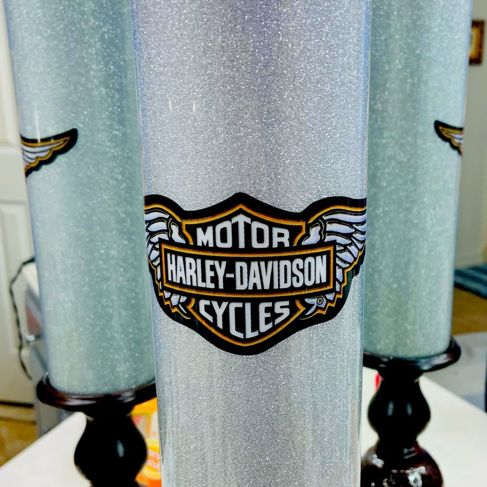 35oz Custom Silver Glitter Stainless Steel Harley Davidson Tumbler with lid